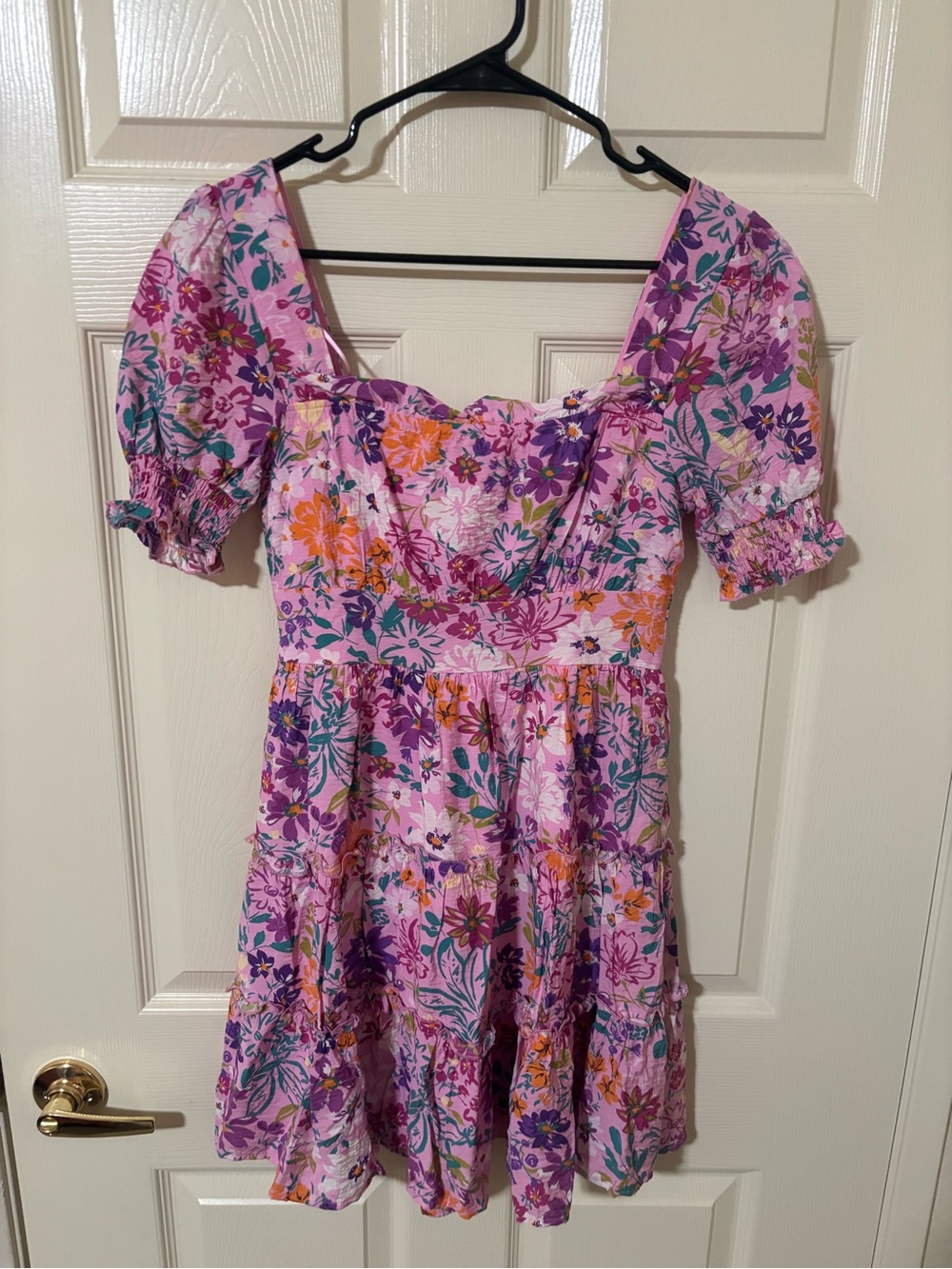 Blu Pepper Pink Floral Puff-Sleeve Mini Dress